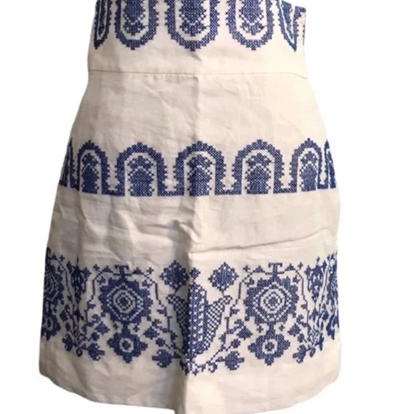 Milly White Blue Linen Cottage Core Mini Skirt - Picture 6 of 12